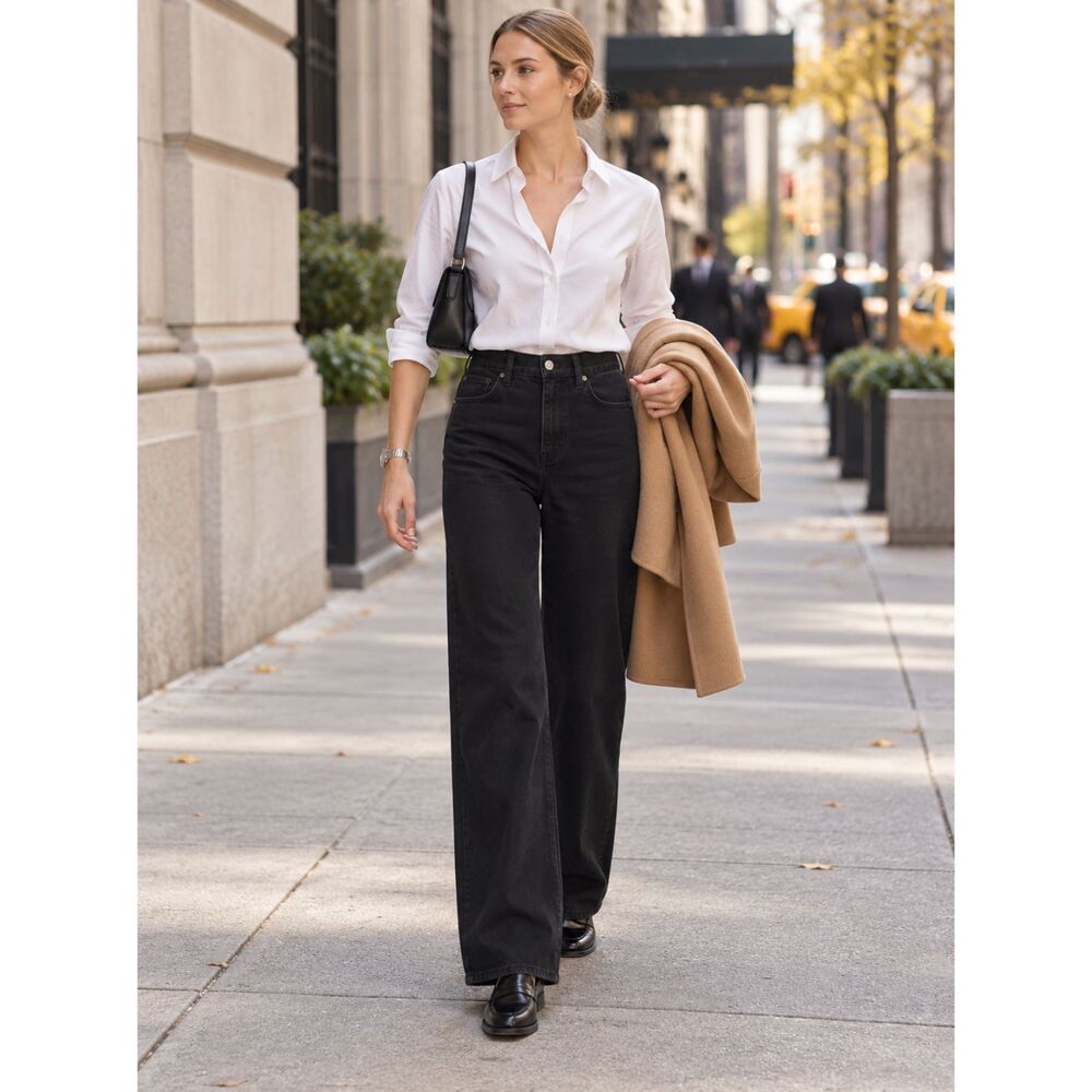 J. Crew Wide Leg Jeans Full Length Stretch Denim Womens 26 30" Black Re-Imagined
